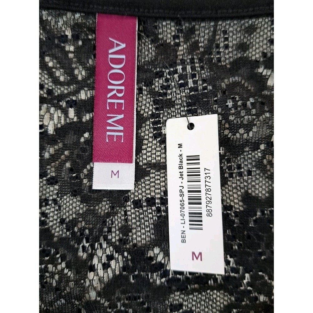 Adore Me Camisole Top M Jet Black Lace Back Adjustable Spaghetti Straps NWT - Picture 3 of 8